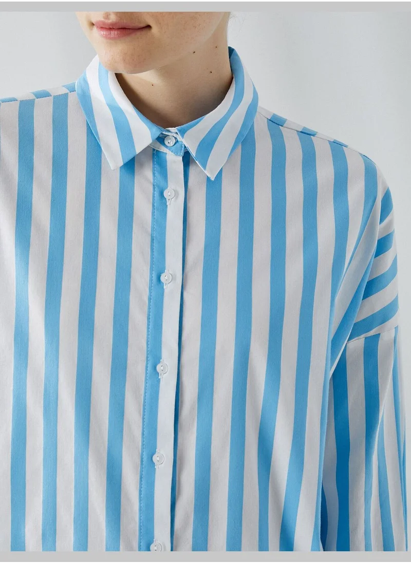 كوتون Cotton Tunic Striped Shirt Neck