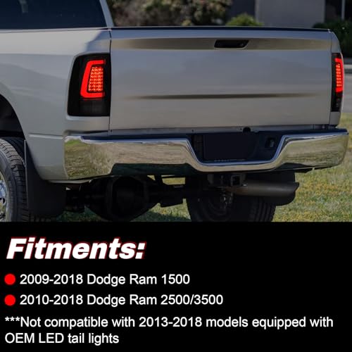 SINYATO INDUST Full LED Tail Lights for 2009-2018 Dodge Ram 1500/2010-2018 Ram 2500/3500 Rear Light Assembly, Running Lights,Turn Signals, Brake Lights, Reverse Lights, Driver & Passenger Side -Smoked - Image 3
