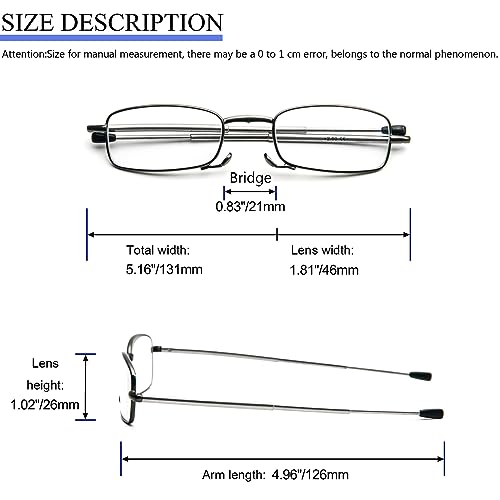 REAVEE 3 Pack Folding Reading Glasses with Keychain Compact Bags for Women Men, Blue Light Blocking Spring Hinge Portable Pocket Readers, Black Brown and Blue 1.5 - Image 4