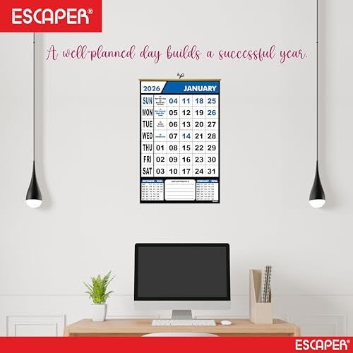 ESCAPER Blue 2026 Wall Calendar – Large Hanging Calendar with Indian Holidays, Monthly Planner, 100 GSM Paper, Easy-to-Hang Design, New Year Calendar 2026 - Image 5