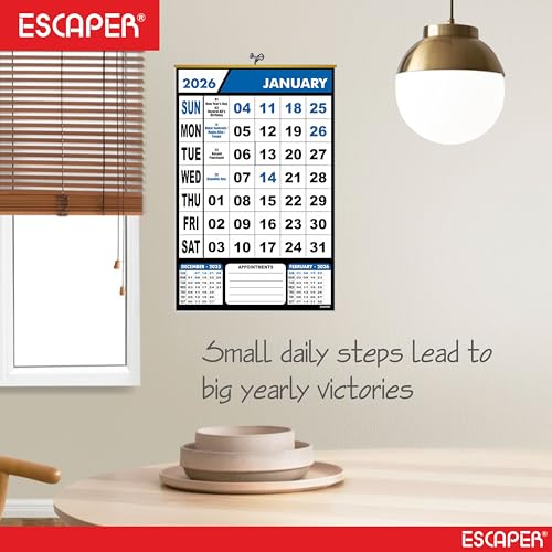 ESCAPER Blue 2026 Wall Calendar – Large Hanging Calendar with Indian Holidays, Monthly Planner, 100 GSM Paper, Easy-to-Hang Design, New Year Calendar 2026 - Image 4