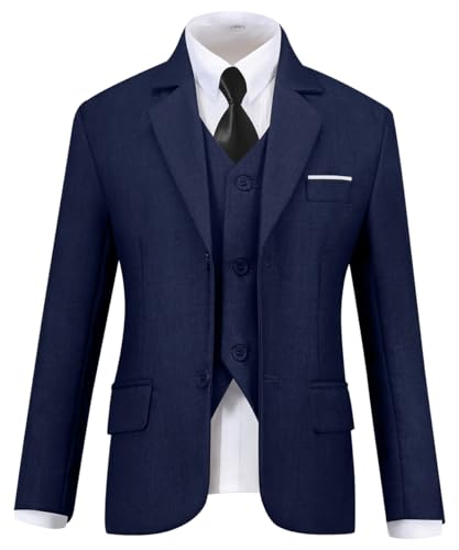 Visaccy Boys Suit Ring Bearer Outfit for Boy First Communion Kids Navy Suits Size 7 - Image 3