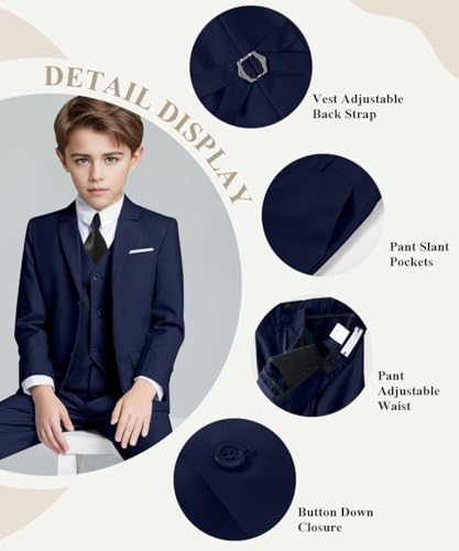 Visaccy Boys Suit Ring Bearer Outfit for Boy First Communion Kids Navy Suits Size 7 - Image 2