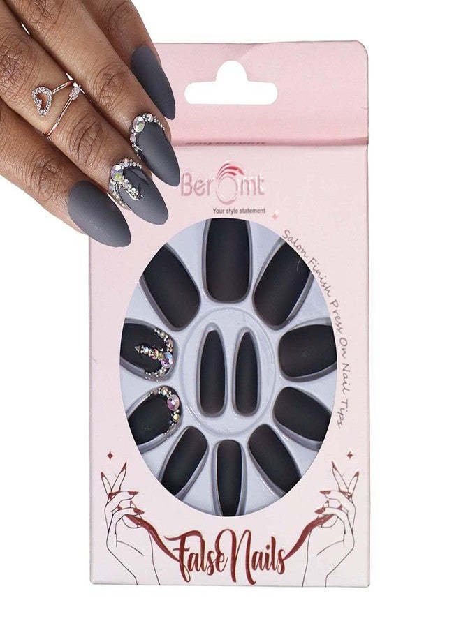 Beromt Press On Nails Set Of Full Fake Nails With Beautiful Prints For Bridal and Party - BFN664BPN - Image 1