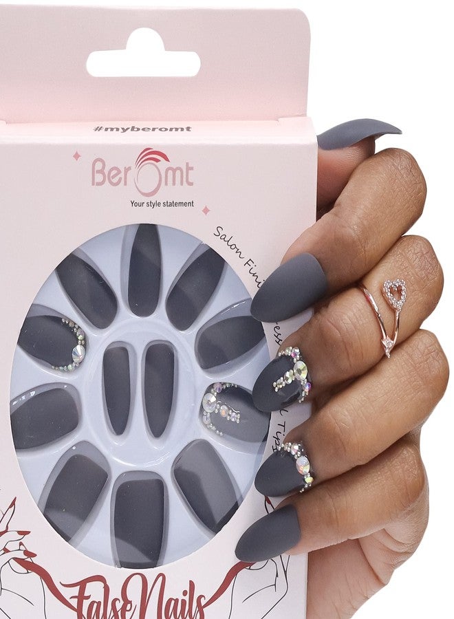 Beromt Press On Nails Set Of Full Fake Nails With Beautiful Prints For Bridal and Party - BFN664BPN - Image 3
