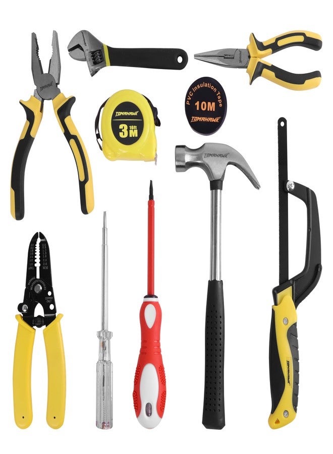 TOMAHAWK® ELE-1110 10-Piece Electrician Hand Tool Kit | 2 x Pliers, Hacksaw, Measuring Tape, Tester, Wire Stripper, Adjustable Spanner, Insulating Tape, 2 in 1 Screwdriver, Claw Hammer with Toolbox - Image 3