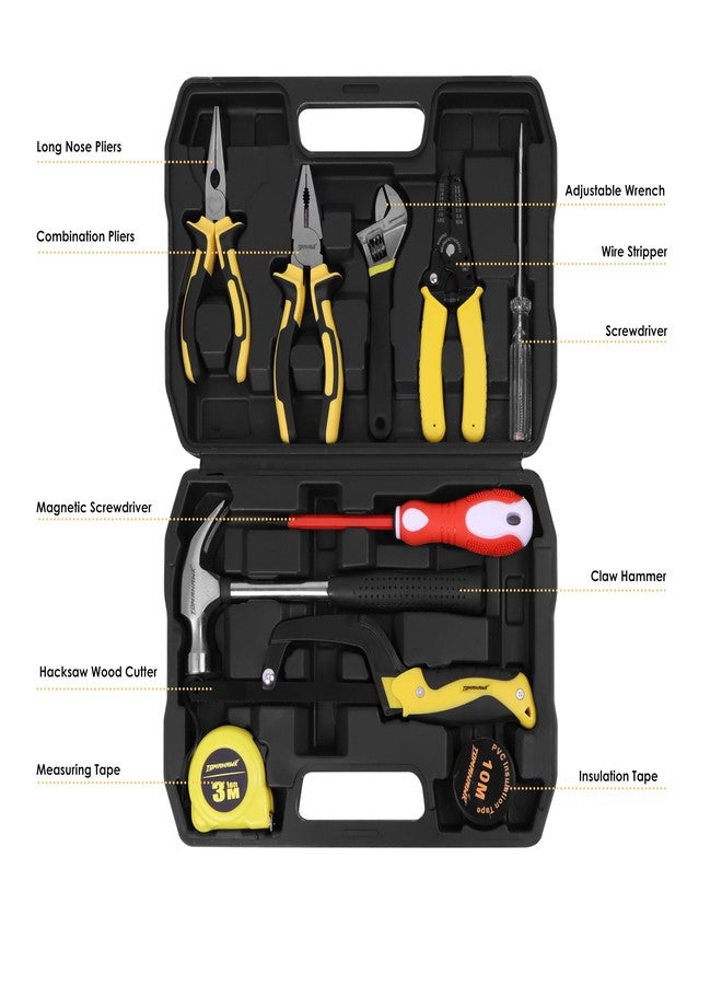 TOMAHAWK® ELE-1110 10-Piece Electrician Hand Tool Kit | 2 x Pliers, Hacksaw, Measuring Tape, Tester, Wire Stripper, Adjustable Spanner, Insulating Tape, 2 in 1 Screwdriver, Claw Hammer with Toolbox - Image 2