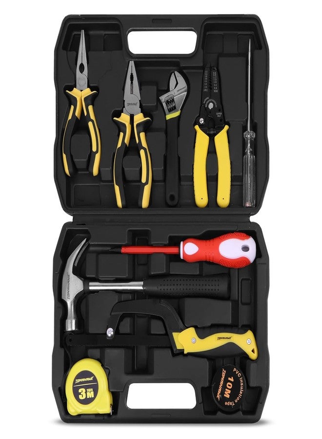 TOMAHAWK® ELE-1110 10-Piece Electrician Hand Tool Kit | 2 x Pliers, Hacksaw, Measuring Tape, Tester, Wire Stripper, Adjustable Spanner, Insulating Tape, 2 in 1 Screwdriver, Claw Hammer with Toolbox - Image 1