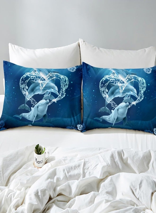 Castle Fairy 3D Dolphin Bedding Set Twin Size Moonlight at Night Bed Set for Girls Teens Bedroom Decor Kids Sea Animals Fitted Sheet Soft Dolphin Jumping Bed Cover(1 Fitted Sheet+1 Pillow Case) No Flat Sheet - Image 4