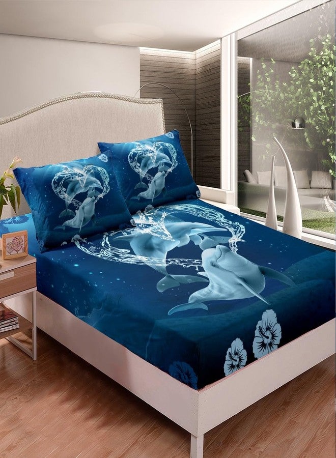 Castle Fairy 3D Dolphin Bedding Set Twin Size Moonlight at Night Bed Set for Girls Teens Bedroom Decor Kids Sea Animals Fitted Sheet Soft Dolphin Jumping Bed Cover(1 Fitted Sheet+1 Pillow Case) No Flat Sheet - Image 3