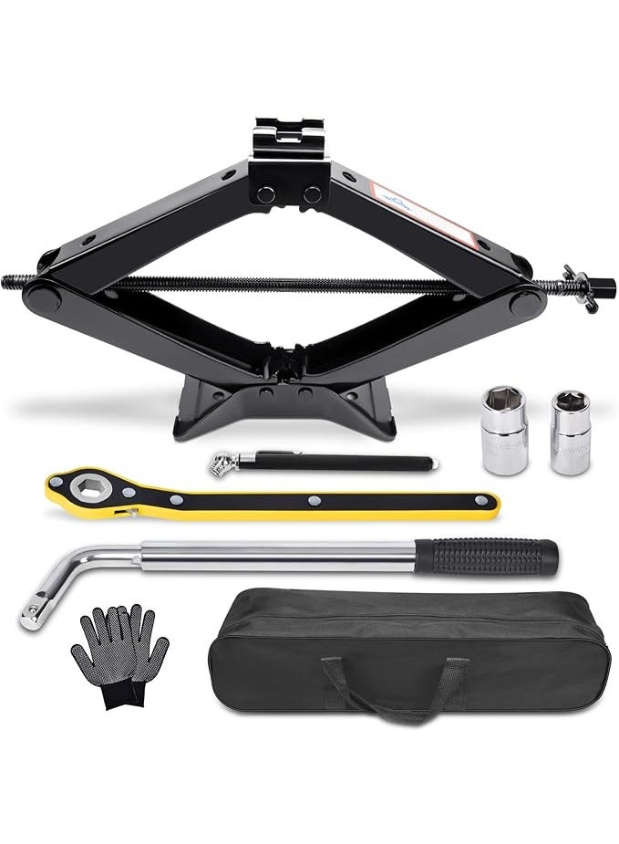 3-Ton Scissor Car Jack Kit - Heavy Duty Tire Changing Set - Powerful & Durable Lug Wrench Included - Essential Emergency Kit for SUV, MPV & Car - Image 1