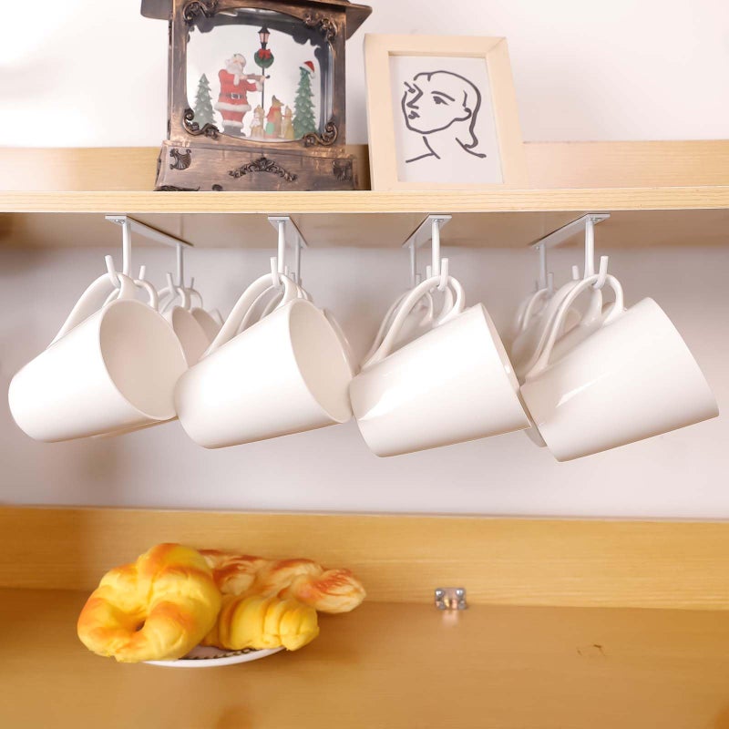 EigPluy Under Cabinet Mug Holder,Under Shelf Mug Hooks,Coffee Cup Holder,Hanging Mug Storage Rack(3 Pieces,White) - Image 3