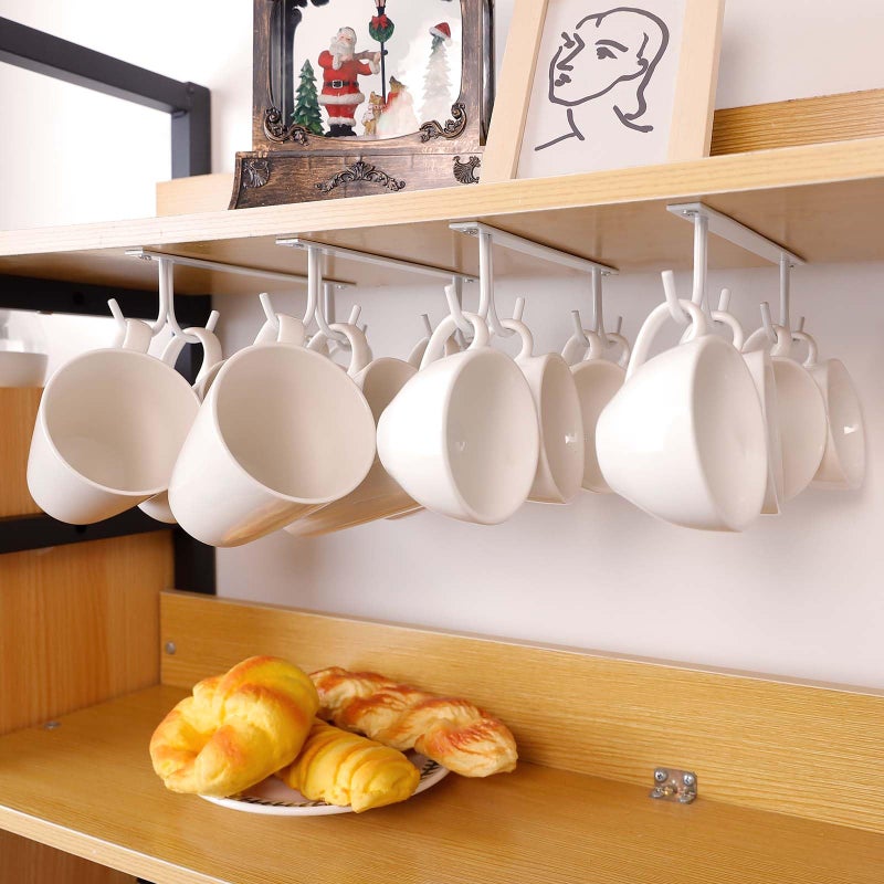 EigPluy Under Cabinet Mug Holder,Under Shelf Mug Hooks,Coffee Cup Holder,Hanging Mug Storage Rack(3 Pieces,White) - Image 4