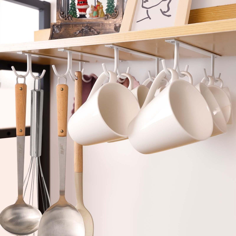 EigPluy Under Cabinet Mug Holder,Under Shelf Mug Hooks,Coffee Cup Holder,Hanging Mug Storage Rack(3 Pieces,White) - Image 5
