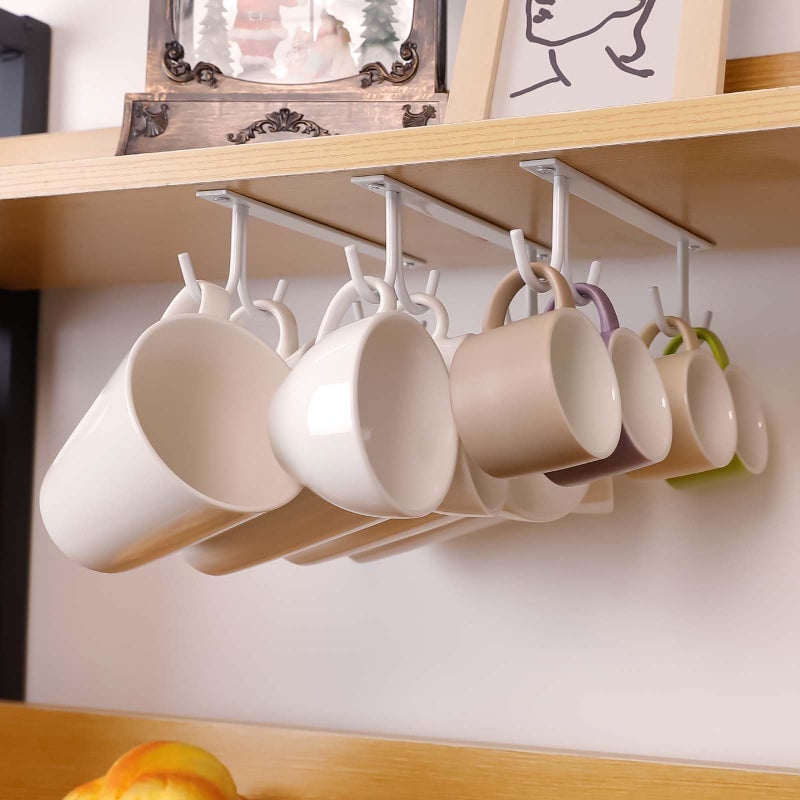 EigPluy Under Cabinet Mug Holder,Under Shelf Mug Hooks,Coffee Cup Holder,Hanging Mug Storage Rack(3 Pieces,White) - Image 1