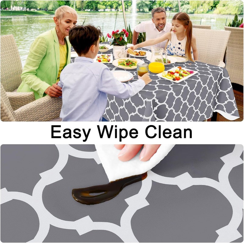 smiry Rectangle Table Cloth, Waterproof Vinyl Tablecloths with Flannel Backing for Rectangle Tables, Wipeable Spillproof Plastic Tablecloth for Dining, Camping, Indoor and Outdoor (60"x120", Grey) - Image 3