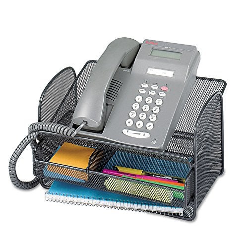 Safco Onyx Phone and Utility Tray with Drawer, Desktop Organizer, Durable Steel Mesh Construction, Black - Image 1