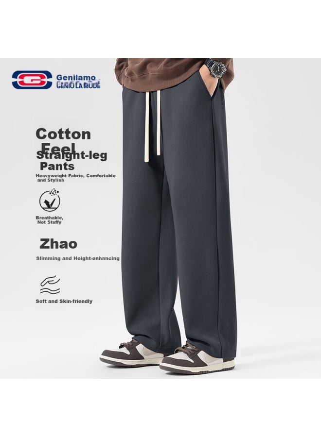 Geniolamode Semir Group Men's Straight Casual Pants Spring Autumn Loose Heavy Draped Long Trousers Dark Gray 3XL - Image 1