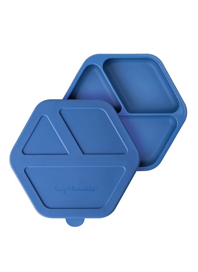Tiny Twinkle Silicone Suction Baby Plate Suction Grip Divided Dish For First Foods And Selffeeding Toddlers Baby Led Weaning Supplies For Independent Eating (Indigo Plate With Lid)  - Image 1