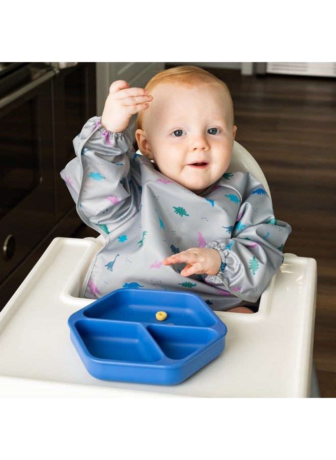 Tiny Twinkle Silicone Suction Baby Plate Suction Grip Divided Dish For First Foods And Selffeeding Toddlers Baby Led Weaning Supplies For Independent Eating (Indigo Plate With Lid)  - Image 2