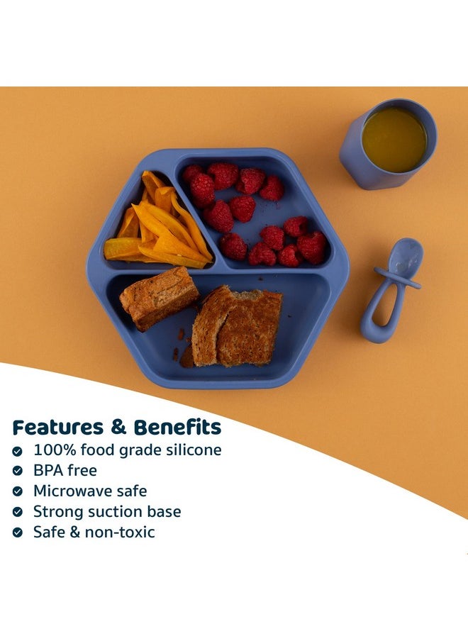 Tiny Twinkle Silicone Suction Baby Plate Suction Grip Divided Dish For First Foods And Selffeeding Toddlers Baby Led Weaning Supplies For Independent Eating (Indigo Plate With Lid)  - Image 4