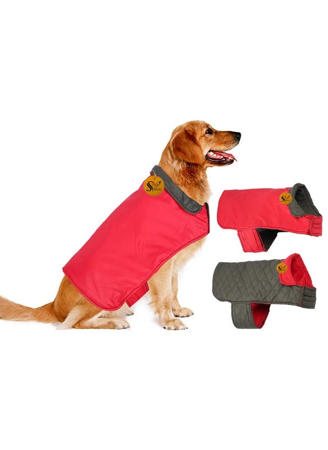 Sage Square 2 In 1 Waterproof Premium Reversible Double Side Dog Coat, Ultra Warm Windproof Winter, Thicker Fleece Jacket For Cold Weather (Red) (Medium-Large) (22 Inches)  - Image 1