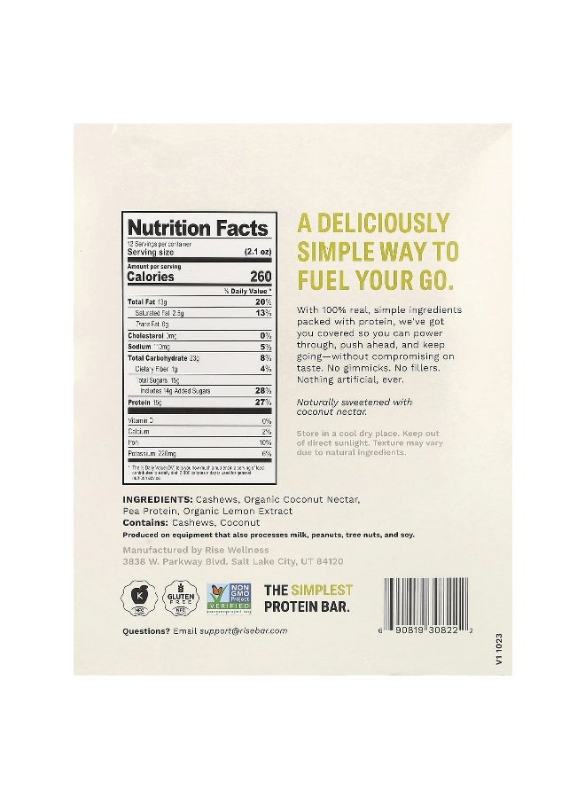 RiseBar Rise Bar, Protein Bar, Lemon Cashew, 12 Bars, 2.1 oz (60 g) Each - Image 2