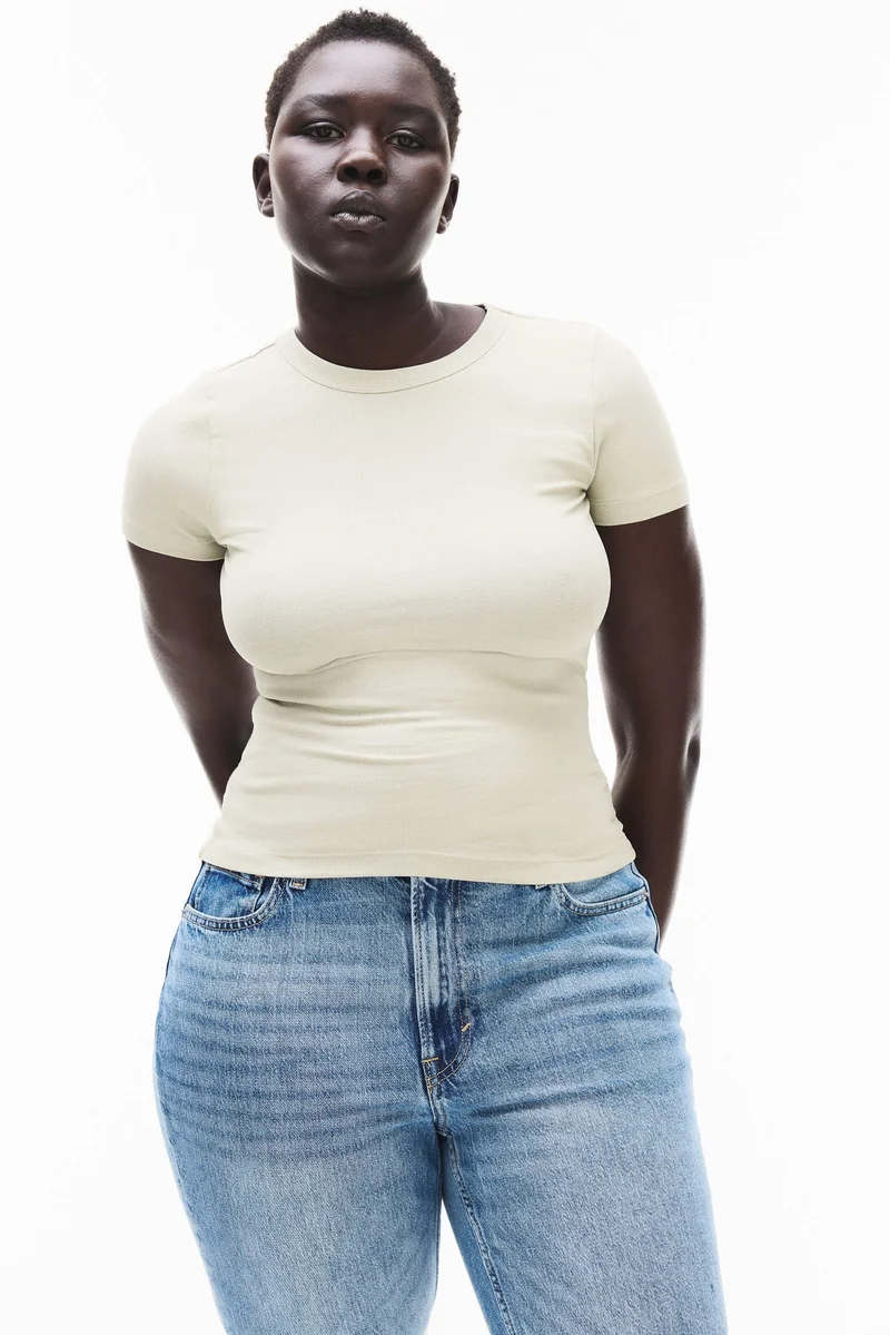 H&M Ribbed modal-blend T-shirt