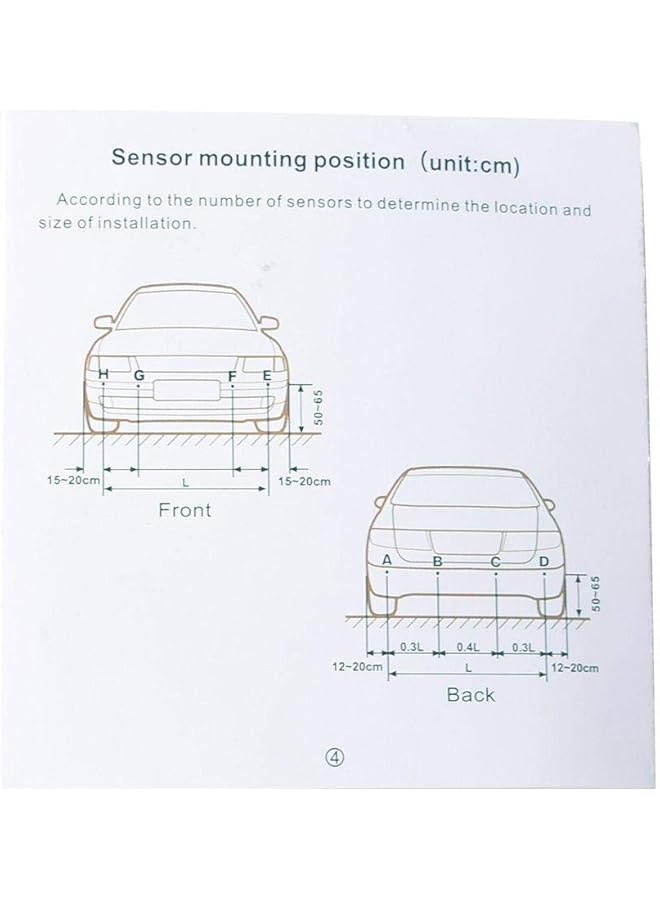 الكبريت نظام رادار احتياطي مرئي للسيارة مزود بأربعة مستشعرات لركن السيارة، ومعلومات المسافة، ومخرج فيديو، وتحذير صوتي، باللون الأبيض - Image 5