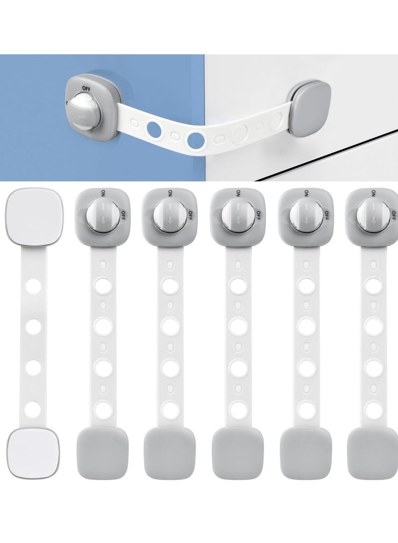 SOLARAE Child Safety Cupboard Locks, 6 Pack Cupboard Locks for Children, No Drilling, Baby Proof Drawer Cabinet Locks Straps with Adhesive Tape, Babyproofing Safety Locks - Grey and White - Image 1