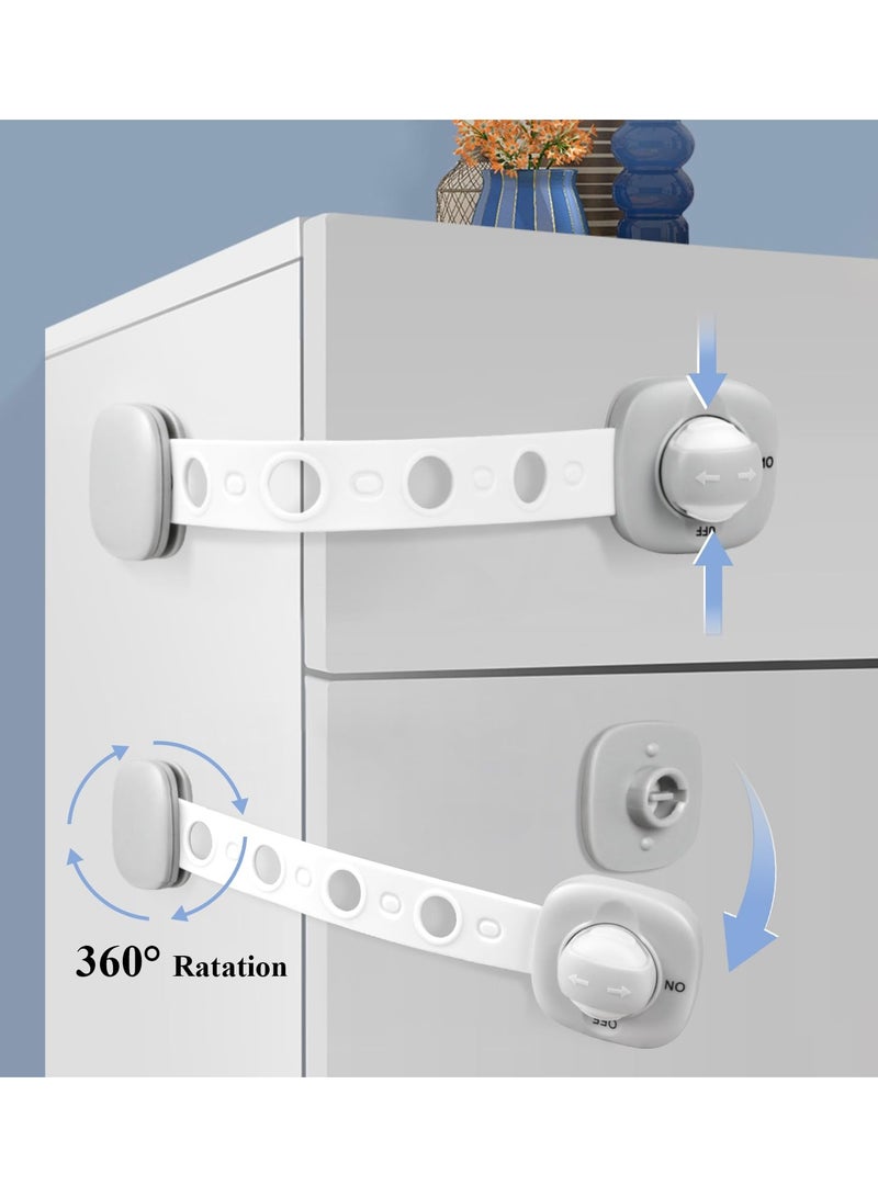 SOLARAE Child Safety Cupboard Locks, 6 Pack Cupboard Locks for Children, No Drilling, Baby Proof Drawer Cabinet Locks Straps with Adhesive Tape, Babyproofing Safety Locks - Grey and White - Image 4