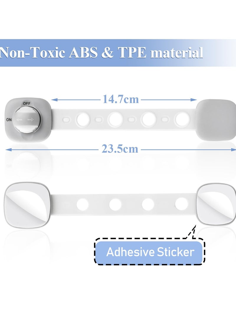 SOLARAE Child Safety Cupboard Locks, 6 Pack Cupboard Locks for Children, No Drilling, Baby Proof Drawer Cabinet Locks Straps with Adhesive Tape, Babyproofing Safety Locks - Grey and White - Image 2