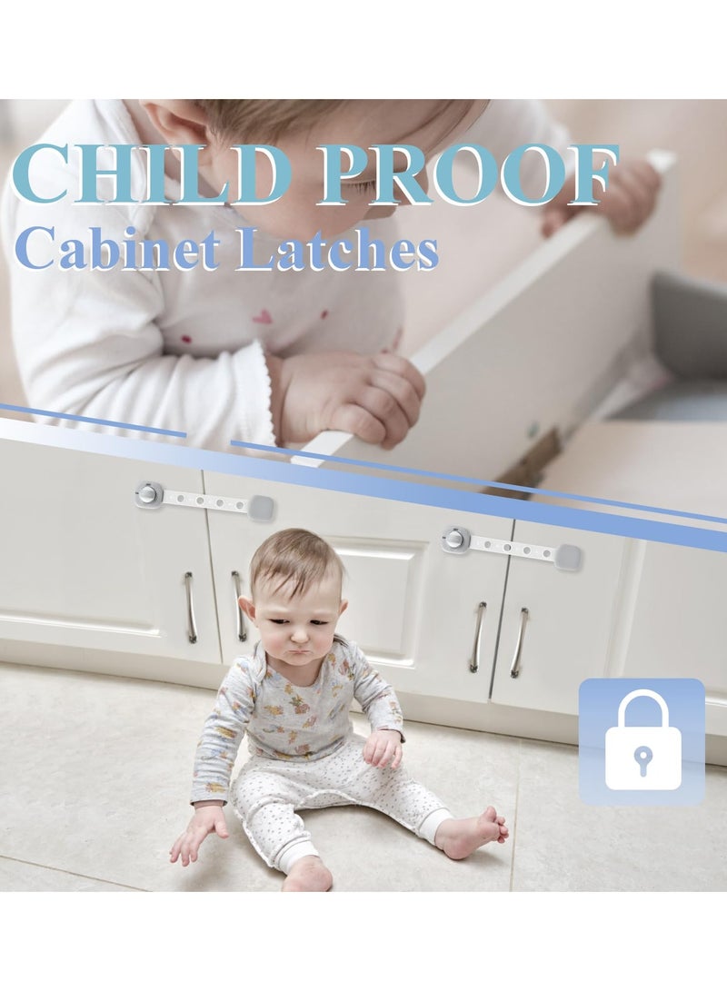 SOLARAE Child Safety Cupboard Locks, 6 Pack Cupboard Locks for Children, No Drilling, Baby Proof Drawer Cabinet Locks Straps with Adhesive Tape, Babyproofing Safety Locks - Grey and White - Image 5