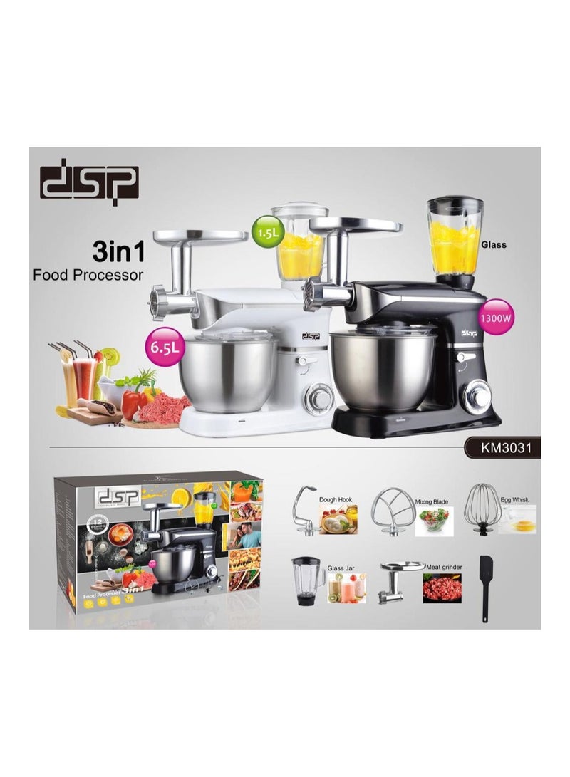 DSP KM3031 3 in 1 Multifunctional Food Processor, 1300 W, 6.5 L - Black - Image 2