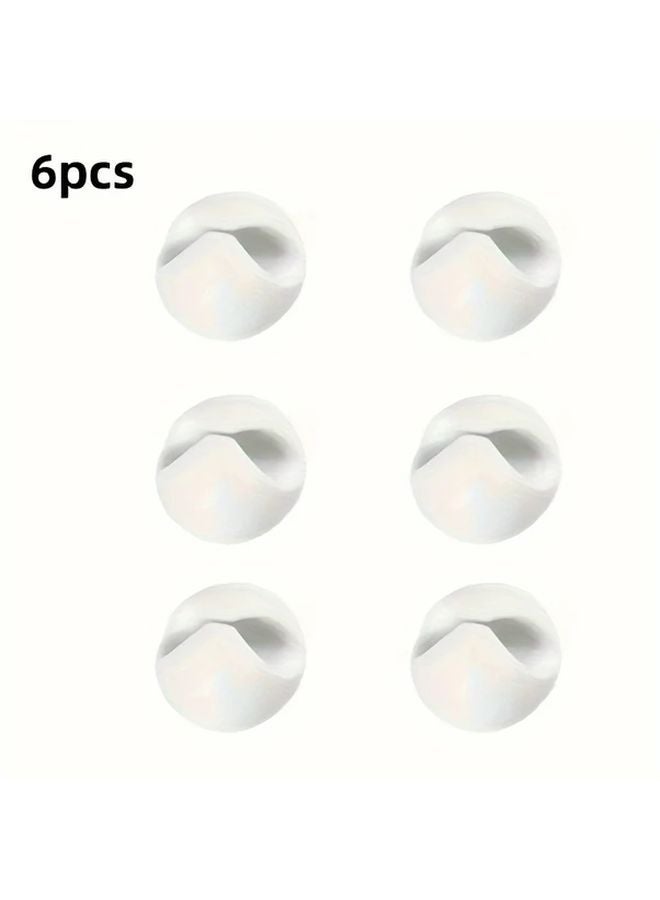 White 6pcs Sticky Cable Clips Cable Organizer Desktop Management for Home Office - Image 1