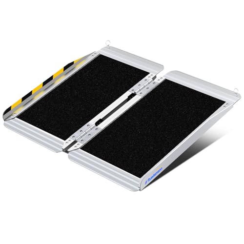 Ruedamann 2FT Portable Wheelchair Ramp NonSlip Aluminum Folding Handicap Ramp for Doorways Wheel Chair Threshold Ramp for Home Steps Stairs Wheelchair Scooters Pets Entry