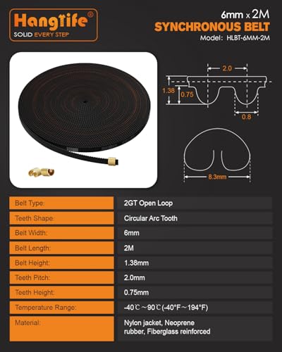 HANGLIFE GT2 Timing Belt with Copper Buckle - 3D Printer Open Synchronous Belt (2mm Pitch) 3D Printer Accessories - 6mm x 2M (6.6ft) - Image 3