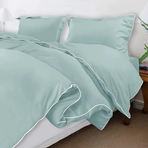 Spread Spain® 500 Thread Count Italian Pure Cotton Flat Sheets, 108" x 108" Inch Super King Size Bedsheet with 2 Pillow Cases, Wrinkle Free Cotton Sheets, Aqua - Image 1