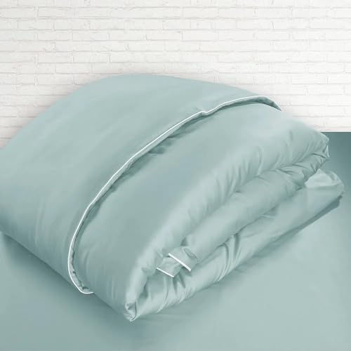Spread Spain® 500 Thread Count Italian Pure Cotton Flat Sheets, 108" x 108" Inch Super King Size Bedsheet with 2 Pillow Cases, Wrinkle Free Cotton Sheets, Aqua - Image 2