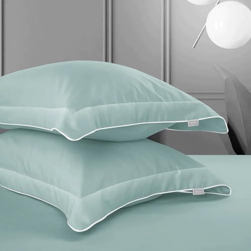 Spread Spain® 500 Thread Count Italian Pure Cotton Flat Sheets, 108" x 108" Inch Super King Size Bedsheet with 2 Pillow Cases, Wrinkle Free Cotton Sheets, Aqua - Image 3