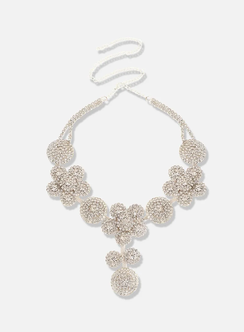 سوهي طقم قلادة وأقراط للحفلات من الحجر المطلي بالفضة