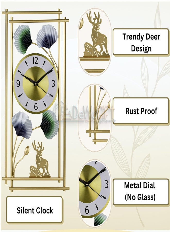 DeWoGift ساعة حائط ديكورية من دي ووجيفت / ساعة حائط معدنية تناظرية / ساعة حائط على شكل غزال، حجم كبير لغرفة المعيشة، غرفة النوم، ديكور المكتب - 24 × 12 بوصة، متعددة الألوان - Image 2