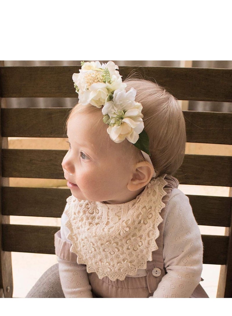 KASTWAVE 2 Pack Baby Drool Bibs, Drooling and Teething Bibs Lace Fake Collar Bib Set for Toddler Girls Baby Gift (White+Beige) - Image 2