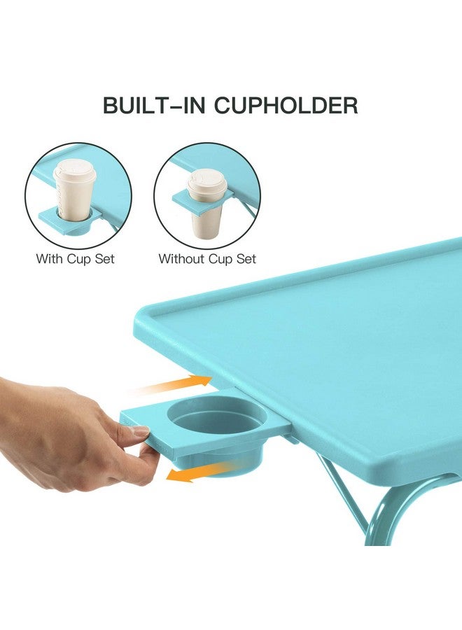 HUANUO Adjustable TV Tray Table - TV Dinner Tray on Bed & Sofa, Comfortable Folding Table with 6 Height & 3 Tilt Angle Adjustments (Azure) - Image 5