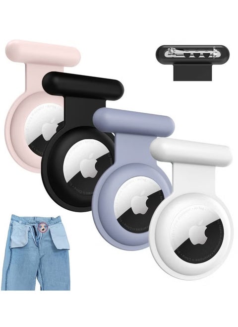 4 Pieces Hidden Silicone Protective Case Compatible with Apple AirTag with Invisible Pin Holder Anti Lost AirTag Holder Suitable for Kids and Elderly