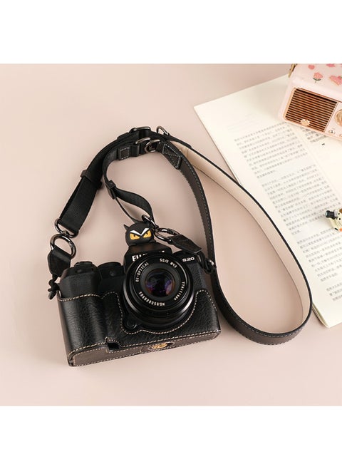Suitable For Fuji XS20 Protective Case XT30 Second Generation Camera Bag XT5 Base XM5 Leather Case XT20/XS10 Case-Color:D: Xs20 Lychee Pattern Base [black] + V303 Shoulder Strap, Tempered Film (excluding Hot Shoe Cover)