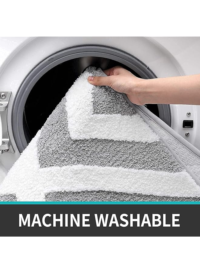 erorex Bathtub Rug Non Slip Bath Mat Ultra Absorbent Striped Pattern Bathroom Door Mat Quick Drying Machine Washable Household Floor Mat Grey Stripes - Image 5