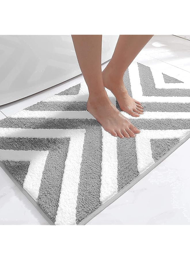 erorex Bathtub Rug Non Slip Bath Mat Ultra Absorbent Striped Pattern Bathroom Door Mat Quick Drying Machine Washable Household Floor Mat Grey Stripes - Image 1