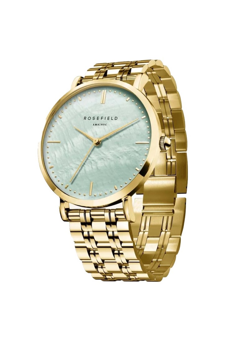RoseField ساعة أبر إيست سايد النسائية بمينا لؤلؤية خضراء وسوار من الفولاذ المقاوم للصدأ باللون الذهبي UGGSG-U37 - Image 3