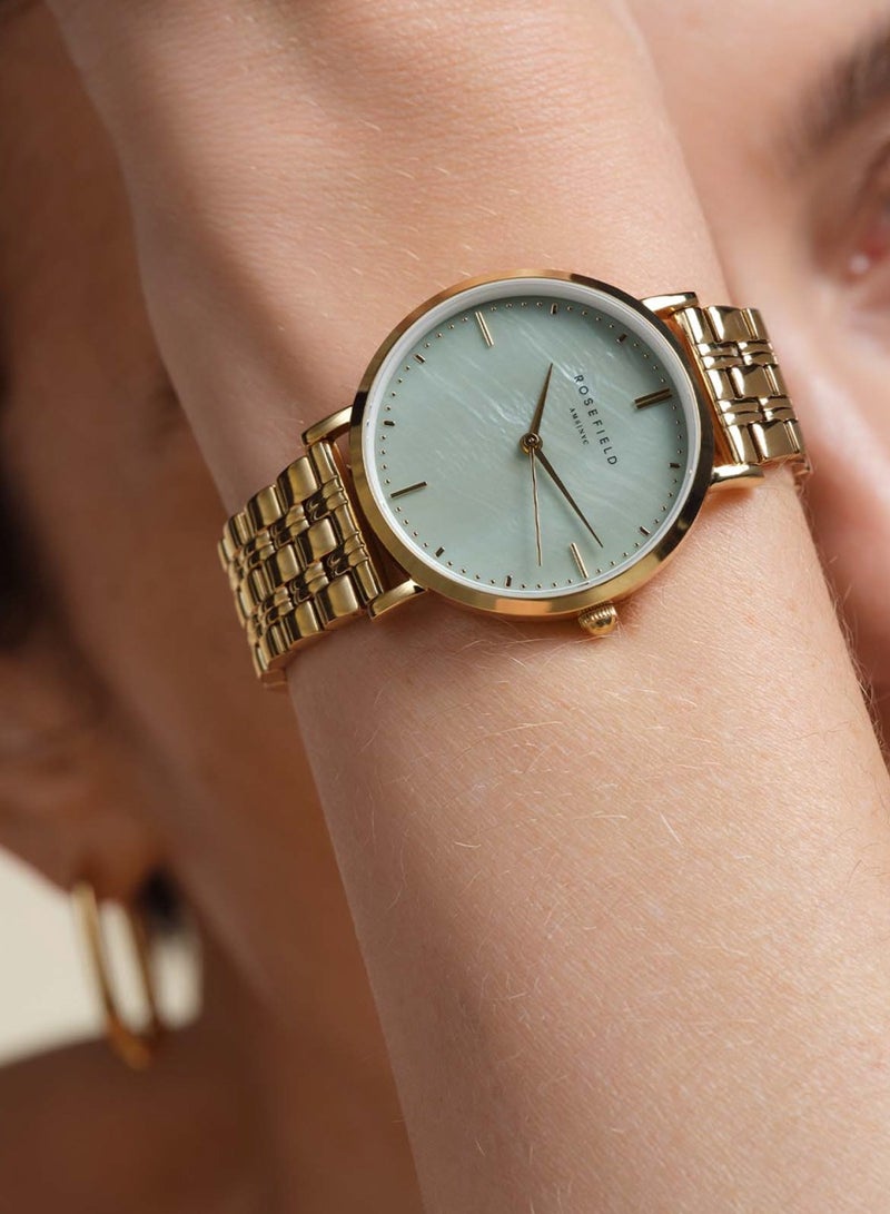 RoseField ساعة أبر إيست سايد النسائية بمينا لؤلؤية خضراء وسوار من الفولاذ المقاوم للصدأ باللون الذهبي UGGSG-U37 - Image 5